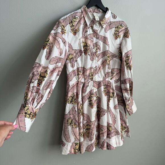 Desmond & Dempsey x H&M Balloon-sleeved Cotton Dress in Banana Leaf Print - Picture 3 of 10
